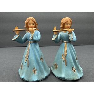 Lot Of 2 Vintage Art Plastics 1950's Blue Dress Angels With Flute‎ Broken Wings